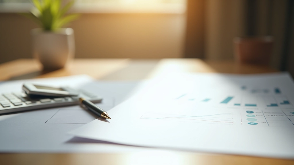 Tableau de bord financier avec documents d'épargne et calculatrice sur bureau